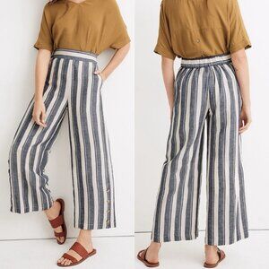 EUC Madewell Side Button Huston Stripe Pull On Crop Wide Leg Pants in Medium